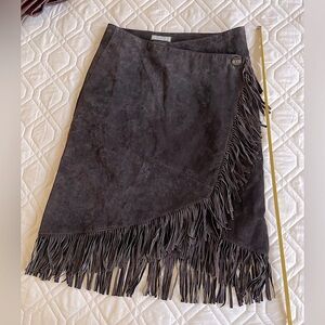 Vintage Brown Suede Fringe Skirt